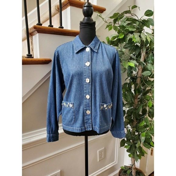 Cold Water Creek Women's Blue Denim 100% Cotton Long Sleeve Collared Jacket - Picture 10 of 10